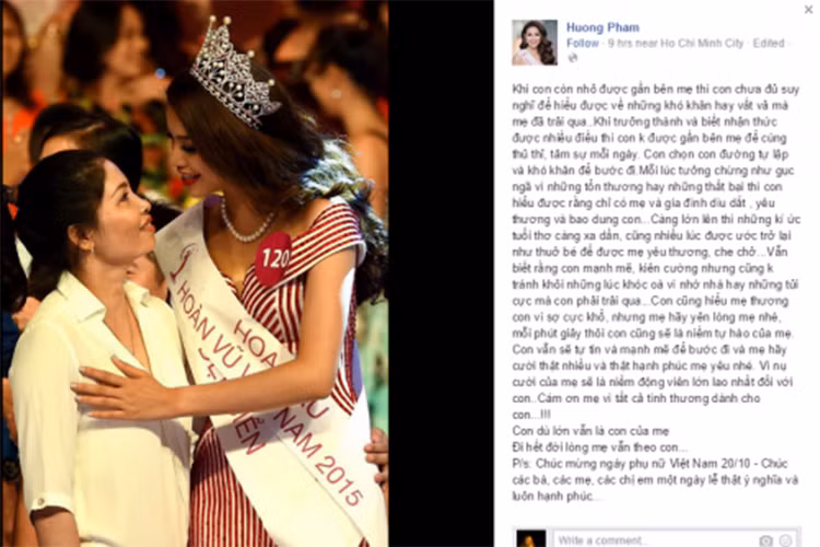 Phạm Hương mong mẹ của cô sẽ cười thật nhiều và thật hạnh phúc.