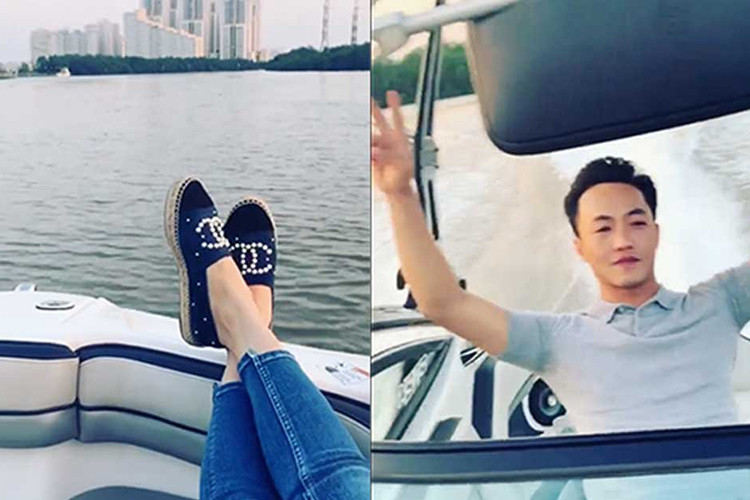 Vị doanh nhân phố núi cùng vợ sắp cưới đang tận hưởng cuộc sống đầy ngọt ngào. Dịp lễ 8/3, Cường Đô la đã lái ca nô đưa Đàm Thu Trang thư giãn.