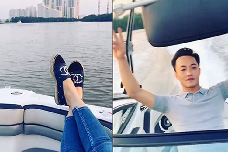 Vị doanh nhân phố núi cùng vợ sắp cưới đang tận hưởng cuộc sống đầy ngọt ngào. Dịp lễ 8/3, Cường Đô la đã lái ca nô đưa Đàm Thu Trang thư giãn.