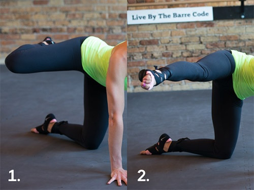  Co duỗi: Chân phải co vuông góc rồi nâng lên, sau đó từ từ đưa cẳng chân ra phía ngoài vuông góc với thân người. Lặp lại động tác vài lần rồi chuyển sang chân trái. Tác dụng của động tác này là thắt chặt cơ đùi, mông và làm cho vòng hông linh hoạt hơn.