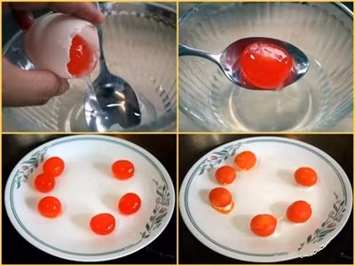  Bước 4: Đập trứng muối vào bát, tách riêng lòng đỏ với lòng trắng. Rồi mang lòng đỏ đi hấp khoảng 10 phút cho chín.