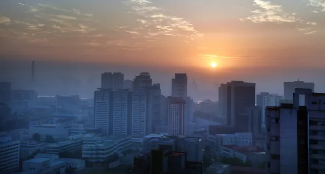 Cảnh mặt trời mọc nhìn từ khách sạn Koryo ngày 19/9/2018.