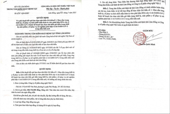 Mua kit test cua Viet A: Dai dien Lam Dong, Quang Binh bao cao gi?