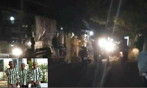 Ba đối tượng (ảnh nhỏ) dùng dao đâm CSGT (ảnh to). Nguồn Vietnamnet.