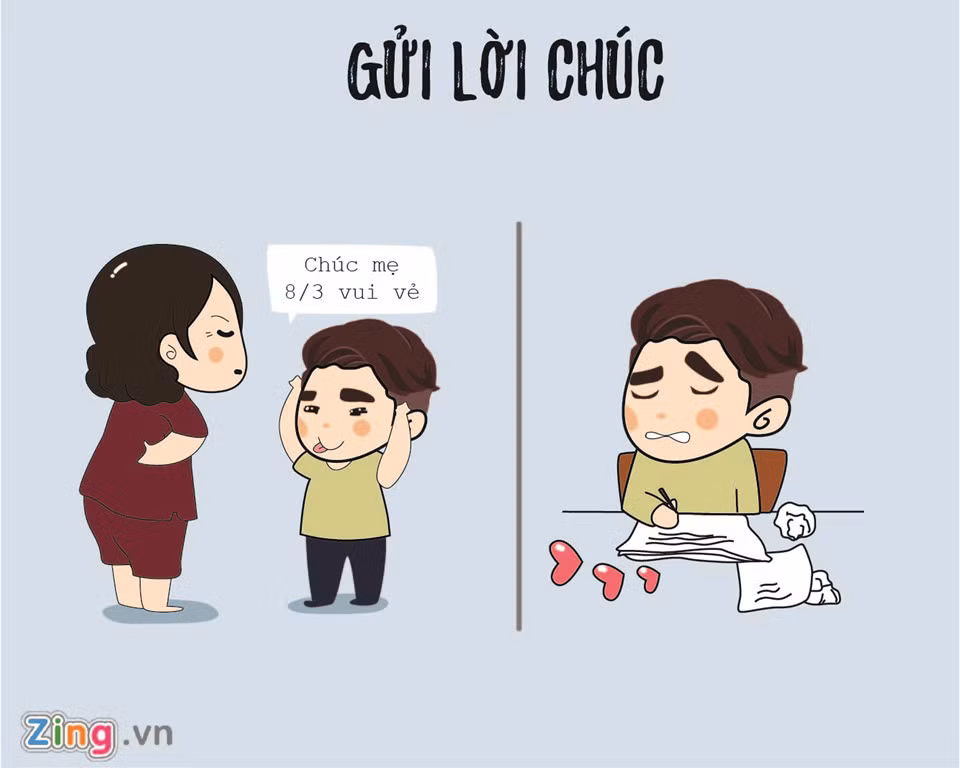 Nhiều anh chàng chú trọng đến những lời hoa mỹ dành cho bạn gái, còn với mẹ chỉ cần đơn giản. Quốc Trung (25 tuổi, Hà Nội) thừa nhận vào ngày Quốc tế phụ nữ, cậu chả biết nói gì với mẹ, song đã suy nghĩ 2-3 ngày để có được điều ngọt ngào nhất cho nửa kia.