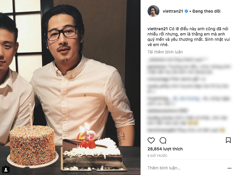 Dòng chia sẻ chúc mừng sinh nhật tới cậu em thân thiết Huyme của JV.