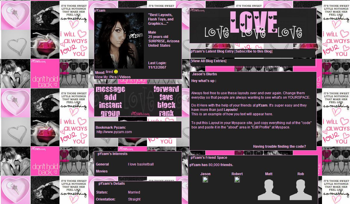 Một trang cá nhân trên mạng xã hội MySpace.