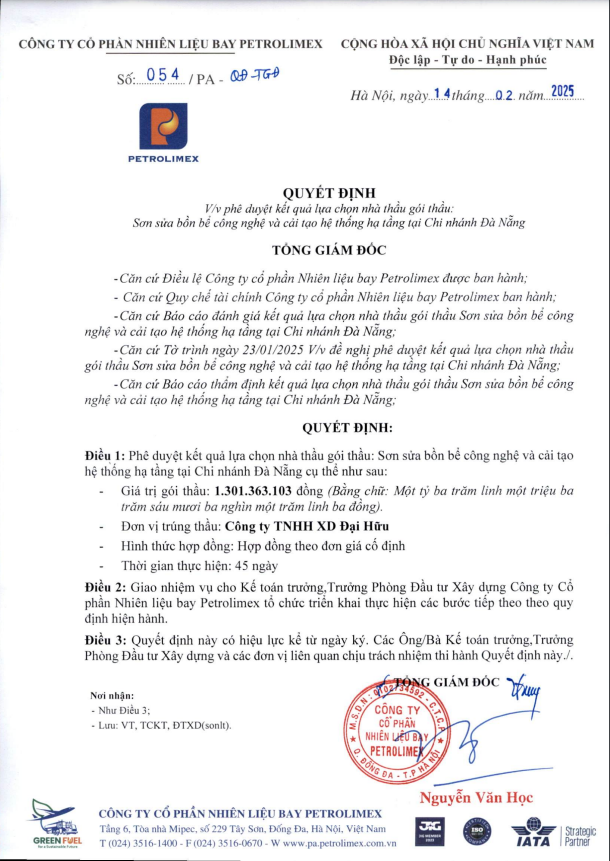 Nhien lieu bay Petrolimex: Goi thau son sua bon be cong nghe ve tay Cty Dai Huu