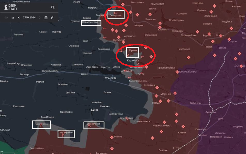 Cả hai thành phố này đều đưa lực lượng Nga tiến gần hơn đến mục tiêu chính của các hoạt động tại khu vực này - bao vây thành phố Kurakhove từ phía tây. Thành phố này là một điểm tựa quan trọng trong hệ thống phòng thủ của Lực lượng Vũ trang Ukraine và là căn cứ cho tuyến phòng thủ kéo dài về phía tây nam từ Donetsk. Ảnh: DeepState.