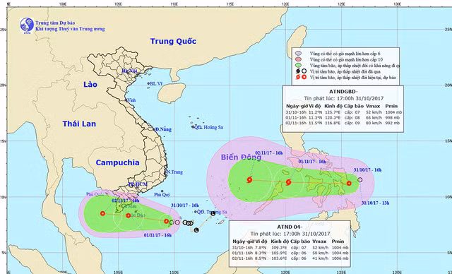 Hai ap thap lien tiep dang huong ve phia Nam Bo