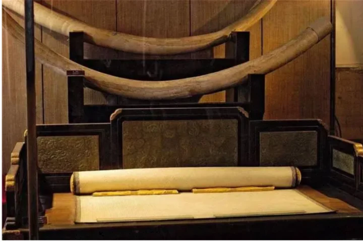 Nó được làm từ thời Ung Chính, là món quà do các vị quan từ Quảng Đông dâng lên hoàng đế. Chiếc chiếu này dài 210 cm và rộng 132 cm. Bề mặt của chiếu rất mịn, mềm và đặc biệt mát.