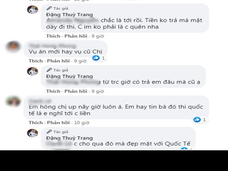 Thùy Trang cho biết nếu đòi được tiền sẽ làm từ thiện, còn nếu Thùy Tiên không trả, cô quyết không để yên, thậm chí dọa sẽ làm bẽ mặt với bạn bè quốc tế.