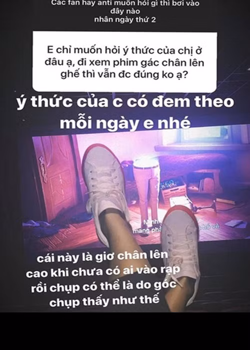 Ồn ào Mâu Thủy nói đùa Mai Phương Thúy dương tính không phải là lùm xùm đầu tiên của nàng á hậu này. Hồi tháng 2/2020, Mâu Thủy chia sẻ hình ảnh gác chân lên ghế phía trước trong rạp chiếu phim. Phản hồi về hình ảnh gây tranh cãi, cô nói: "Cái này là giơ chân lên cao khi chưa có ai vào rạp, rồi chụp. Có thể do góc chụp nên thấy thế. Chứ gác chân vậy mình coi phim kiểu gì".