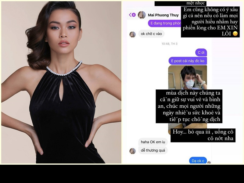 Mới đây, trong một clip, Mâu Thủy trêu đùa Hoàng Phi Kha rằng Mai Phương Thúy có xét nghiệm dương tính. Nhiều người cho rằng trò đùa của Mâu Thủy kém duyên giữa mùa dịch. Giữa ồn ào, Mâu Thủy phân trần rằng cô không có ý xấu. Nàng á hậu còn chia sẻ cuộc trò chuyện được Mai Phương Thúy đồng ý về việc đăng tải clip.