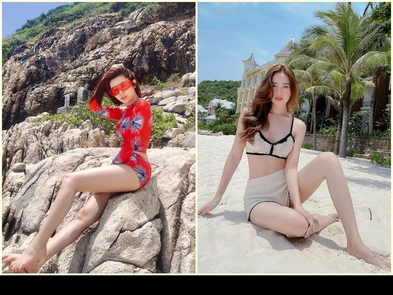 Lan Ngọc - Thúy Ngân đọ vẻ gợi cảm khi diện trang phục áo tắm.