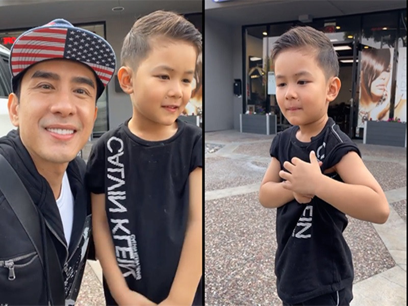 Cách đây không lâu, Đan Trường và vợ cũ đưa con trai đi cắt tóc và mua quần áo mới. Ảnh: Vietnamnet