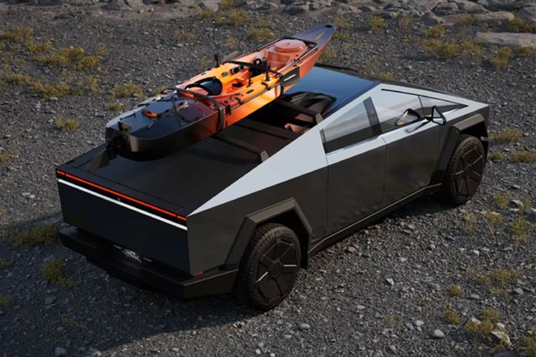 Thùng xe còn được tích hợp ngăn chứa đồ có khóa với có thể tích 1.897 lít. Tân binh nhà Tesla được trang bị lốp chạy mọi địa hình với kích thước 35 inch (khoảng 890 mm). Bên cạnh đó là hệ thống treo khí nén thích ứng, có thể mang đến khoảng sáng gầm tối đa 442 mm cho mẫu xe bán tải này.