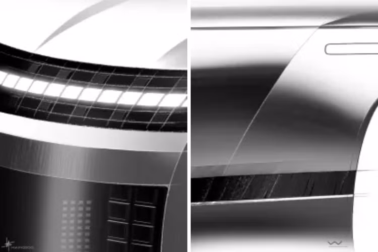 Hông Ioniq 9 có hầu như không có sự khác biệt với mẫu Concept, trụ D làm to bảng, đuôi xe vuông vức (giống Santa Fe thế hệ mới).