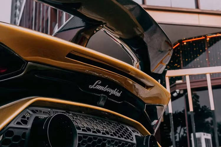 Phía đuôi xe nổi bật với cụm đèn hậu hình xương cá, cản sau mạnh mẽ cùng cánh gió cỡ lớn làm bằng sợi carbon giúp xe tăng tốc nhanh hơn và hạn chế tối đa lực cản. Hệ thống ống xả tiêu chuẩn đã được thay mới theo gói độ.