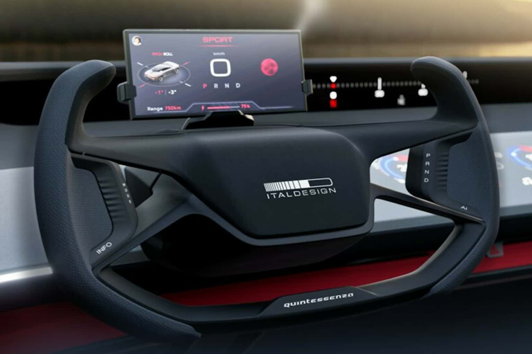 Quintessenza có ngoại thất được trang bị các tấm ốp thân xe dày trên bánh xe 24 inch, các bộ phận chiếu sáng theo chiều dọc và ngang sắc nét phía trước và phía sau cùng một mái che giúp chuyển đổi giữa kiểu dáng GT và bán tải.