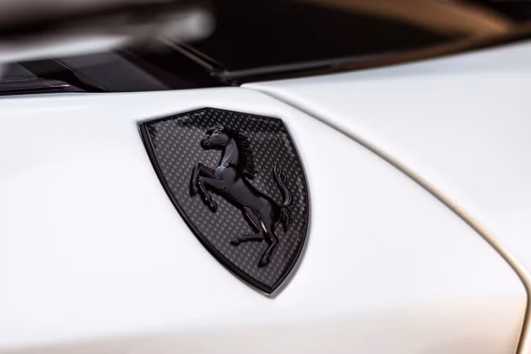 Tay đua này nâng cấp toàn bộ huy hiệu Ferrari dưới dạng sợi carbon màu đen. Đi kèm với mẫu xe mui trần này là phần mui có thể tháo rời bằng sợi carbon và mui canvas mềm.