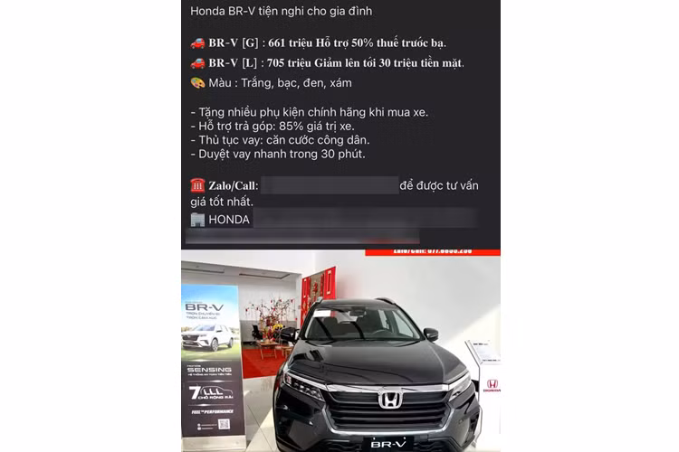 Theo đó, một số đại lý hiện đang hỗ trợ 50% lệ phí trước bạ cho Honda BR-V bản G tiêu chuẩn. Với ưu đãi này, khách hàng sẽ tiết kiệm được số tiền khoảng 33 triệu đồng khi làm thủ tục đăng ký cho xe.
