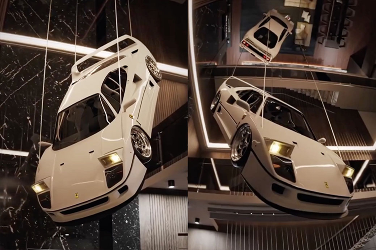 Hình ảnh chiếc đèn trần Ferrari F40 triệu đô được chia sẽ trên mạng xã hội bởi câu lạc bộ những người yêu thích xe Alfa Romeo (Club Alfa). Theo đó, chiếc Ferrari F40 được cố định vào trần nhà bằng bốn sợi dây buộc vào cánh sau và một số vị trí dưới nắp ca-pô.