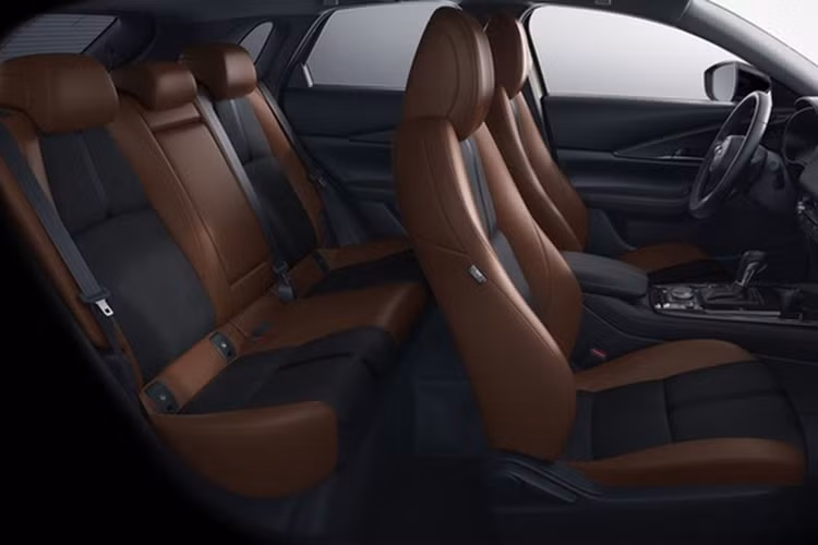 Tiếp đến là hệ thống ghế ngồi công thái học được bọc da màu nâu đất với chất liệu da lộn màu đen ở chính giữa ghế ngồi, mang đến cái nhìn sang trọng cho Mazda CX-30 2024. Bên cạnh đó, Mazda cũng cung cấp tuỳ chọn ghế ngồi màu đen toàn bộ với điểm nhấn đường chỉ khâu màu nâu đất.