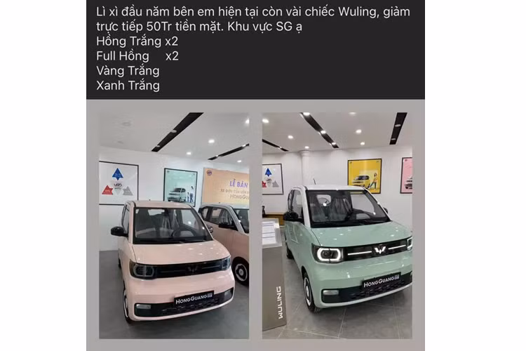 Mới đây, một đại lý ở khu vực Tp. HCM đã tung ra chương trình giảm tiền mặt 50 triệu đồng dành cho Wuling Hongguang Mini EV chạy điện.