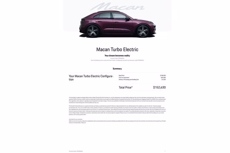 Về màu sơn ngoại thất, SUV điện Porsche Macan EV 2024 có bốn nhóm màu được đặt tên là Tương phản, Sắc thái, Mơ mộng và Huyền thoại. Danh sách này bao gồm các màu cơ bản như đen, trắng và xám cũng như các tùy chọn màu sắc tươi sáng và độc đáo hơn như cam ánh kim (Papaya metallic) và xanh ánh kim (Gentian Blue metallic).