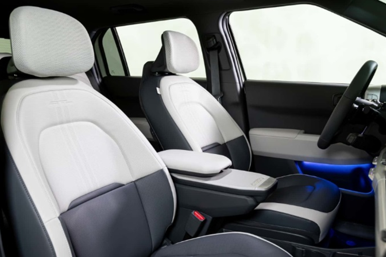 EV3 được trang bị bảng điều khiển kỹ thuật số, gồm cụm đồng hồ 12,3 inch, màn hình cảm ứng giải trí 12,3 inch và một màn hình 5 inch cho hệ thống điều hòa. Bảng điều khiển trung tâm có ngăn chứa đồ và bàn trượt có thể sử dụng khi dừng đỗ. Nội thất cấu hình 5 chỗ, dung tích khoang hành lý 460 lít.