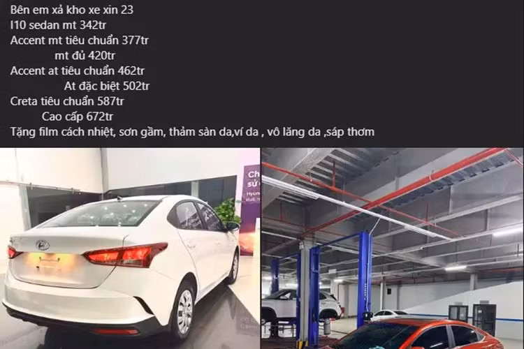 Trong khi đó, một đại lý Hyundai khác ở khu vực Tp. HCM đang chạy chương trình ưu đãi đến 45 triệu đồng hoặc tặng 100% lệ phí trước bạ cho khách hàng mua Hyundai Accent số VIN 2023. Bên cạnh đó, các đại lý còn tặng thêm gói phụ kiện chính hãng cho khách hàng mua xe.