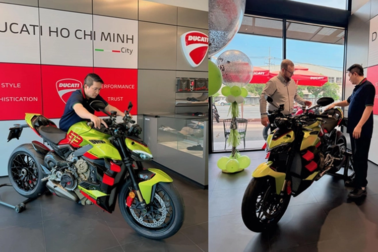 Trong số đó, đại gia Quốc Vũ, 1 tay chơi xe cũng rất nổi tiếng trên mạng xã hội đã nhanh chóng đặt mua chiếc siêu môtô giới hạn Ducati Streetfighter V4 Lamborghini, xe chỉ mới được bàn giao cho tay chơi này vào cuối tuần vừa qua.