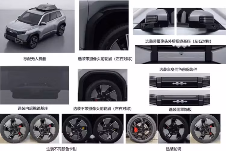 Một bộ chắn bùn màu đen cũng nổi bật, cũng như một số bánh xe 18 inch và 19 inch khác nhau sẽ có sẵn. Phía sau có lẽ còn độc đáo hơn phía trước. Đèn hậu LED là trang bị tiêu chuẩn và có một hộp chứa đồ lớn trên cửa sau, nhưng vì nó vuông nên thực tế nó không chứa bánh xe dự phòng và có thể được sử dụng để chứa cáp sạc hoặc các vật dụng khác.