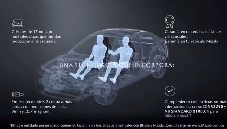 Cụ thể, vào giữa tháng 11/2024 này, Mazda đã công bố phiên bản chống đạn cho đội hình SUV bao gồm CX-30, CX-5 và CX-50. Phiên bản Mazda CX 2025 chống đạn đã được công bố tại Colombia và tạm thời cũng chỉ bán riêng tại quốc gia này.