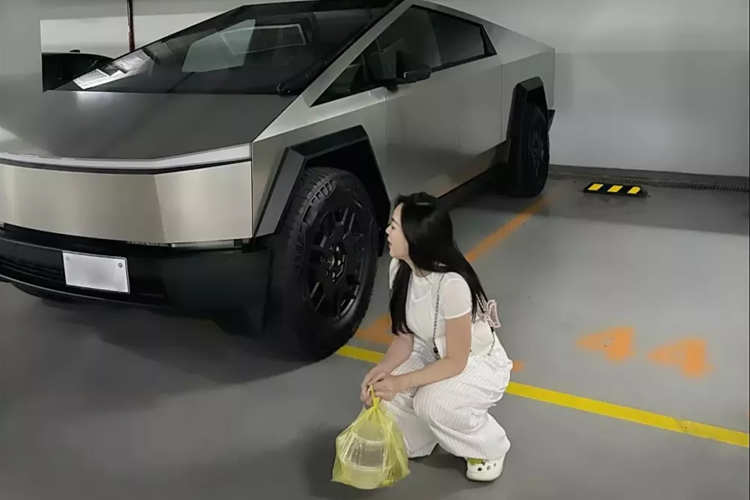 Đứng cạnh chiếc xe Tesla Cybertruck 2024 mới này, cô gái chẳng khác gì người tí hon với gã khổng lồ. Cybertruck có kích thước tổng thể dài x rộng x cao lần lượt là 5885 x 2030 x 1905 mm.