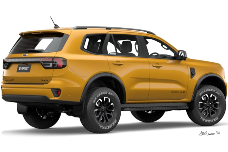 Dự kiến Ford Everest X 2024 mới sẽ cao hơn khoảng 26 mm, chiều rộng cơ sở tăng thêm 30 mm và dùng bộ lốp 265/70 R17 General Grabber AT của chiếc bán tải. Ford Everest Wildtrak X sẽ có phần đầu xe và vòm bánh xe mở rộng giống Ranger Wildtrak X. Tiếp đến là cụm lưới tản nhiệt bổ sung thêm đèn chiếu sáng.