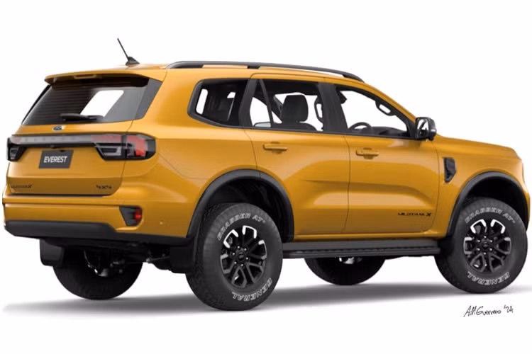 Dự kiến Ford Everest X 2024 mới sẽ cao hơn khoảng 26 mm, chiều rộng cơ sở tăng thêm 30 mm và dùng bộ lốp 265/70 R17 General Grabber AT của chiếc bán tải. Ford Everest Wildtrak X sẽ có phần đầu xe và vòm bánh xe mở rộng giống Ranger Wildtrak X. Tiếp đến là cụm lưới tản nhiệt bổ sung thêm đèn chiếu sáng.