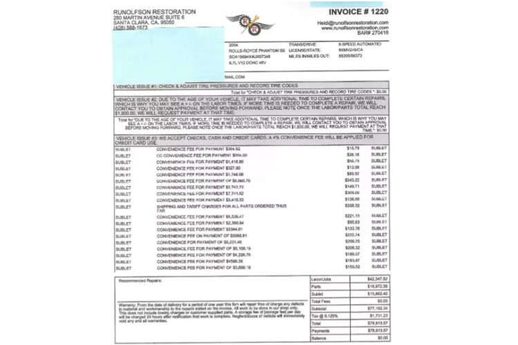 Tuy nhiên, ngay cả khi đã sở hữu chiếc xe siêu sang Rolls-Royce Phantom đời cũ này, thì mức giá sửa chữa của xe cũng khiến nhiều chủ xe có hầu bao không dư dả phải đau đầu.