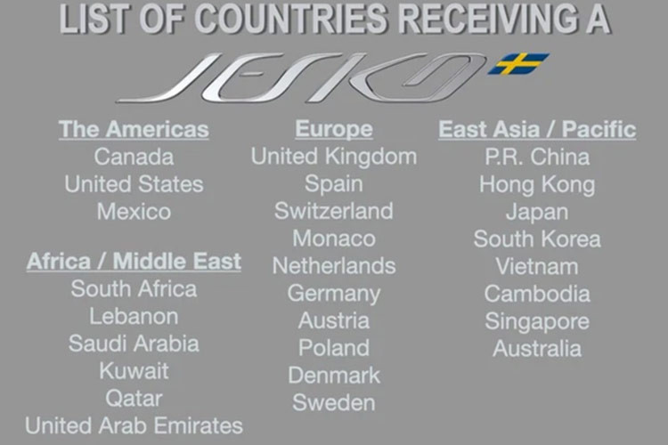 Vào năm 2002, một trang chuyên tổng hợp thông tin về siêu xe Koenigsegg đã đăng tải một bài đăng hé lộ danh sách những quốc gia đã đặt hàng Jesko, cụ thể là có 27 nước và trong đó có Việt Nam. Điều đó có nghĩa là đã có một đại gia Việt đặt mua Koenigsegg Jesko "hàng khủng".