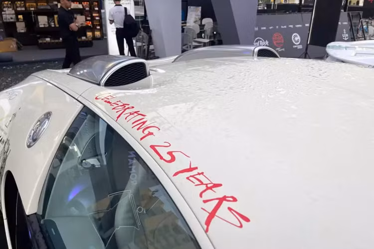 Để làm mới cho ngoại hình của chiếc xe Bugatti Veyron sau 6 năm 1 tháng mua về, ông Đặng Lê Nguyên Vũ đã thay cho xe bộ mâm độ mới rất kiểu cách, và quan trọng, dán lại 2 bên đầu xe, kép dài tới cửa xe thành màu đen, tạo điểm nhấn trên bộ áo màu trắng. Trước đó, nguyên bản của xe mang 2 màu trắng và đỏ.