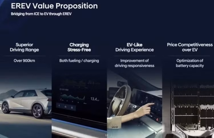 Tuy nhiên, động cơ trên Hyundai SantaFe EREV hoàn toàn mới không dùng để truyền động như xe hybrid. Thay vào đó, động cơ này dùng làm máy phát phục vụ hệ truyền động chính là pin và mô tơ điện.