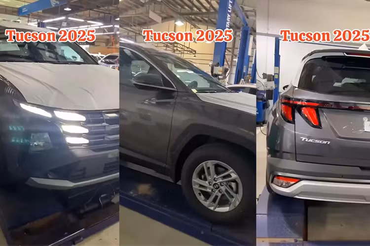 Chẳng những có đường kính nhỏ hơn, vành la-zăng của chiếc xe này còn có thiết kế 5 chấu kép và sơn 1 màu xám kém nổi bật. Trong khi đó, Hyundai Tucson 2025 bản cao cấp được trang bị vành hợp kim phay xước 2 màu ấn tượng hơn.