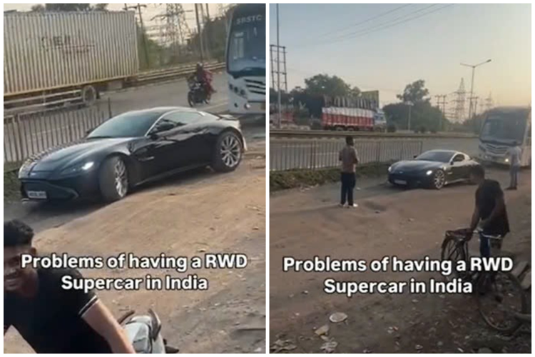 Bi hai sieu xe Aston Martin Vantage loay hoay vi ket o ga