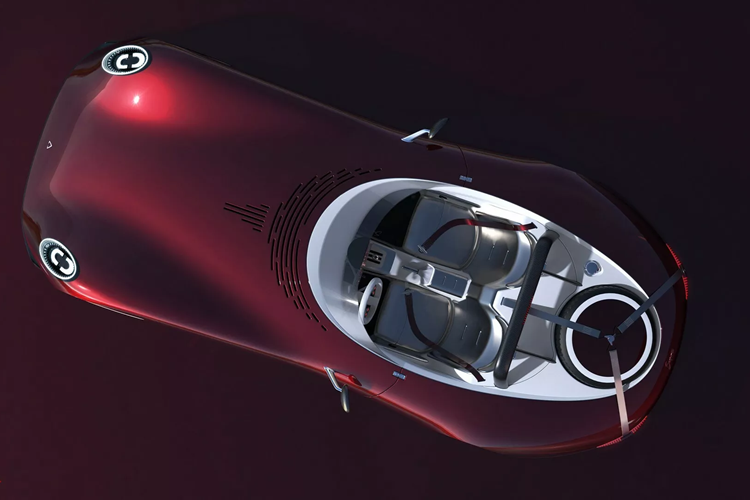 Ở phía trước, xe Camal Scoperta cổ điển được trang bị nắp capo lớn kiểu vỏ sò với những đường cong quyến rũ và các nếp gấp tinh tế. Bộ chia gió trước ấn tượng và lưới tản nhiệt lớn ngay lập tức thu hút sự chú ý, cũng như đèn pha LED hình elip.