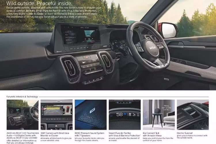 Những chi tiết ngoại thất màu tối như viền lưới tản nhiệt và ốp trên cản trước/sau cũng là đặc điểm nhận dạng của phiên bản X-Line. Với Kia Sonet GT Line 2024, lưới tản nhiệt sẽ có thêm các chi tiết mạ crôm làm điểm nhấn. Bên trong xe, Kia Sonet 2024 không thay đổi nhiều về mặt thiết kế mà có thêm trang bị mới.