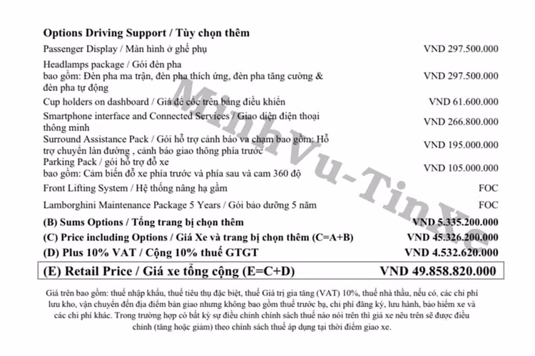 Từ bảng tùy chọn của chiếc siêu xe Lamborghini Revuelto do đại gia Jacky chia sẻ đã cho thấy, 1 chiếc siêu xe có giá bán khởi điểm có thể đội giá từ vài tỷ đồng đến chục tỷ đồng là chuyện bình thường, nếu người mua rất máu lửa chọn các hạng mục đắt tiền.