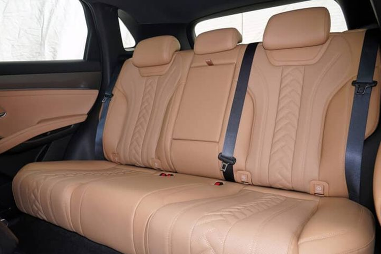 Ở phía sau, cụm đèn hậu vẫn sử dụng họa tiết thắt nút, được nối liền bằng dải LED. Ngay giữa là tên thương hiệu viết tắt giống các mẫu xe ở thị trường quốc tế. Bộ mâm dạng 5 chấu kép phối 2 màu đen bạc, kích thước 19 inch.