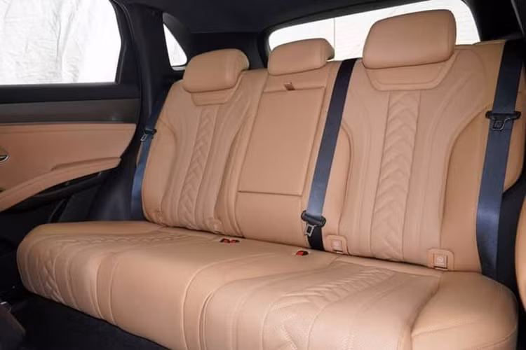 Ở phía sau, cụm đèn hậu vẫn sử dụng họa tiết thắt nút, được nối liền bằng dải LED. Ngay giữa là tên thương hiệu viết tắt giống các mẫu xe ở thị trường quốc tế. Bộ mâm dạng 5 chấu kép phối 2 màu đen bạc, kích thước 19 inch.