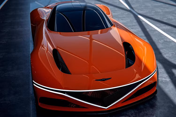 Chiếc GT thể thao thuôn dài và mang màu cam Magma bắt mắt này là một sự thể hiện tuyệt vời cho triết lý thiết kế Athletic Elegance sẽ được Genesis ứng dụng trên các sản phẩm thương mại trong tương lai.